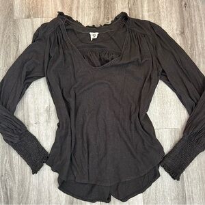 We the Free Dark Gray Hemp and Cotton Natural Blouse Oversized Lagenlook Small